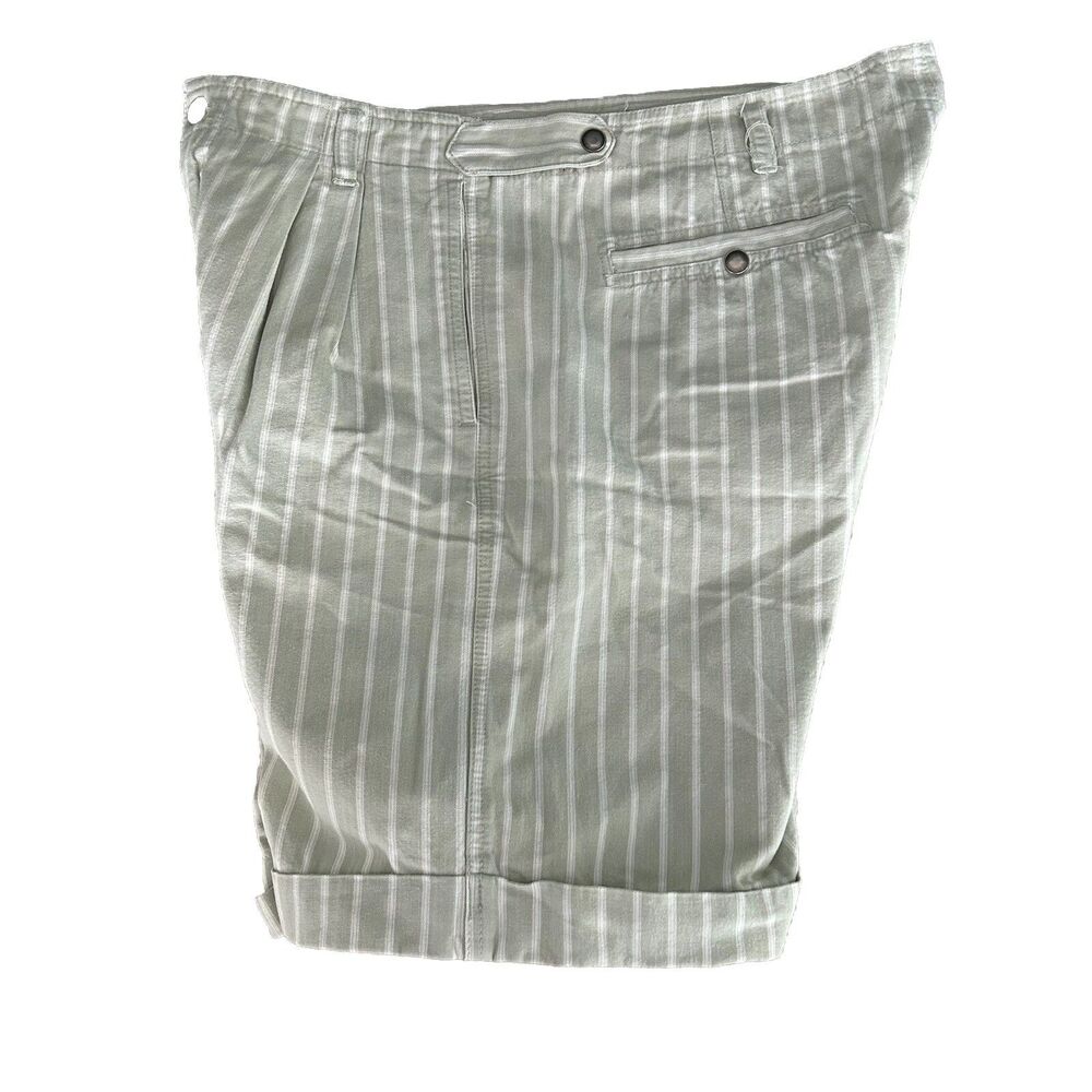 Vintage Surf Zone Shorts Mens 36 Sage Striped Cuff Hem Pockets Pleated Surf